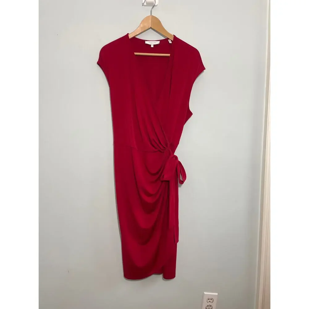 Lark & Ro women’s 1X red faux wrap dress midi v-neck - Picture 2 of 8